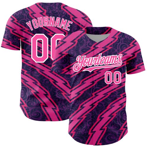3DPattern4821 Custom Purple Pink-White 3D Pattern Design Zigzag Authentic Baseball Jersey