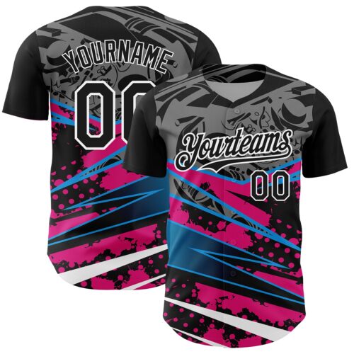 3DPattern4825 Custom Black Pink-White 3D Pattern Design Splatter Art Authentic Baseball Jersey