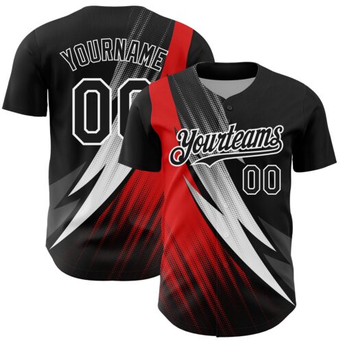 3DPattern4826 Custom Black Red-White 3D Pattern Design Geometric Shape Authentic Baseball Jersey