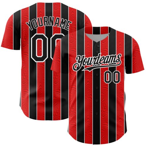 3DPattern4827 Custom Red Black-White 3D Pattern Design Stripe Authentic Baseball Jersey