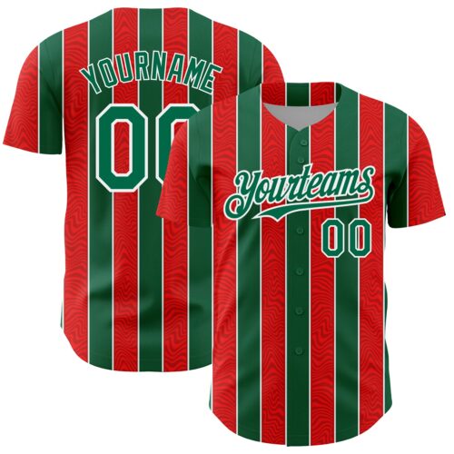 3DPattern4828 Custom Red Kelly Green-White 3D Pattern Design Stripe Authentic Baseball Jersey