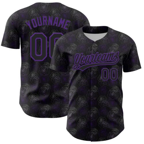 3DPattern4836 Custom Black Purple 3D Pattern Design Gothic Style Rose Authentic Baseball Jersey