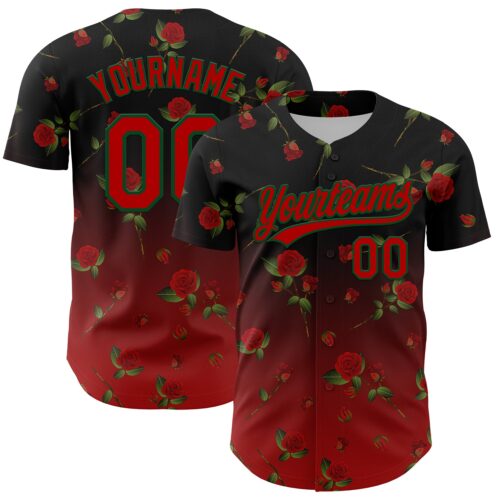 3DPattern4838 Custom Black Red-Green 3D Pattern Design Gothic Style Rose Authentic Baseball Jersey