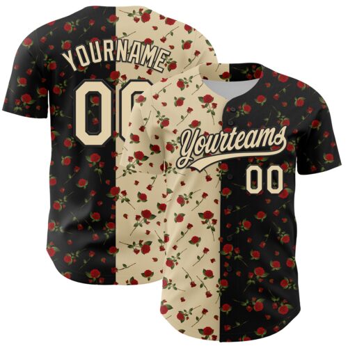 3DPattern4839 Custom Black Cream 3D Pattern Design Gothic Style Rose Authentic Baseball Jersey