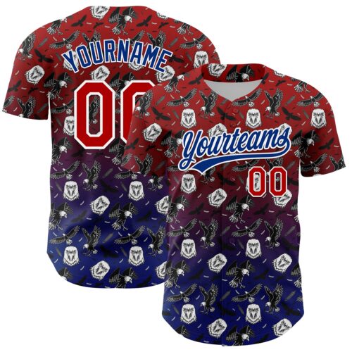 3DPattern4846 Custom Red Royal-White 3D Pattern Design American Eagle Authentic Baseball Jersey