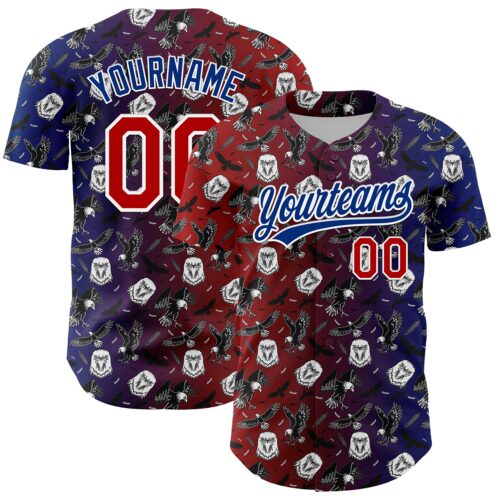 3DPattern4847 Custom Red Royal-White 3D Pattern Design American Eagle Authentic Baseball Jersey