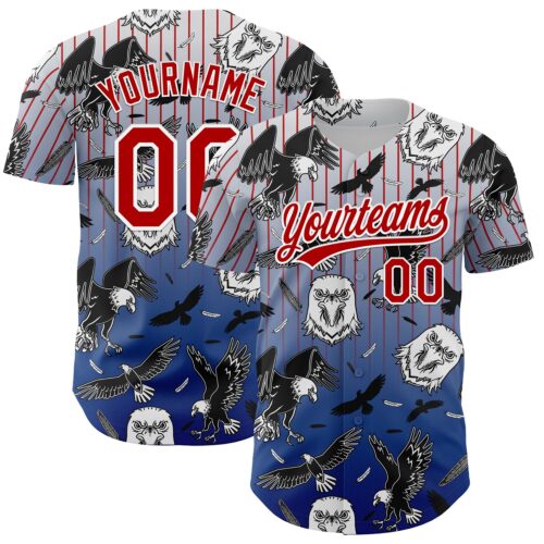 3DPattern4848 Custom White Red-Royal 3D Pattern Design American Eagle Authentic Baseball Jersey
