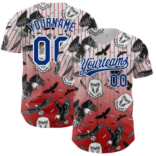 3DPattern4849 Custom Red Royal-White 3D Pattern Design American Eagle Authentic Baseball Jersey