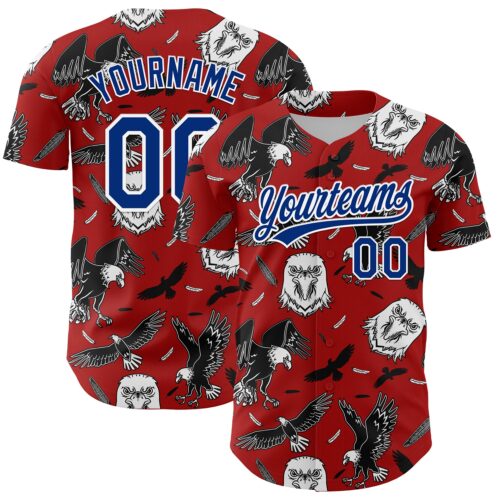 3DPattern4850 Custom Red Royal-White 3D Pattern Design American Eagle Authentic Baseball Jersey