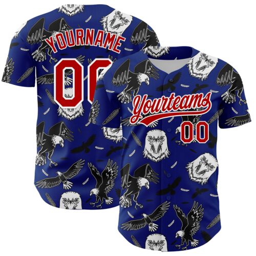 3DPattern4851 Custom Royal Red-White 3D Pattern Design American Eagle Authentic Baseball Jersey