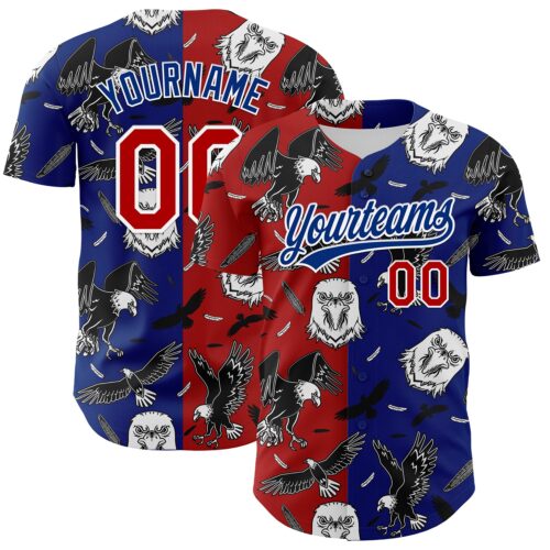 3DPattern4852 Custom Royal Red-White 3D Pattern Design American Eagle Authentic Baseball Jersey