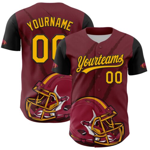 3DPattern4989 Custom Crimson Gold-Black 3D Pattern Design Football Helmet And Animal Claw Authentic Baseball Jersey