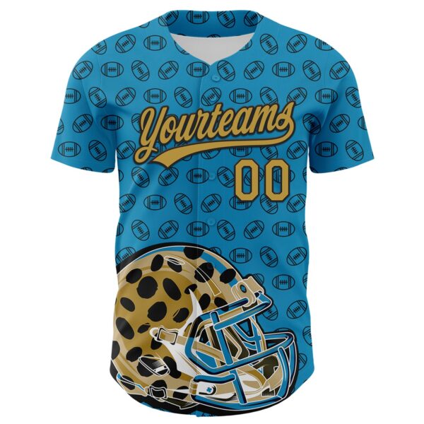3DPattern4993-1 Custom Panther Blue Old Gold-Black 3D Pattern Design Football Jaguar Helmet And Ball Authentic Baseball Jersey