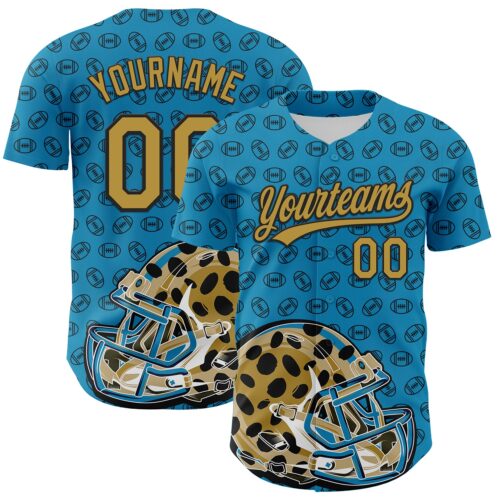 3DPattern4993 Custom Panther Blue Old Gold-Black 3D Pattern Design Football Jaguar Helmet And Ball Authentic Baseball Jersey