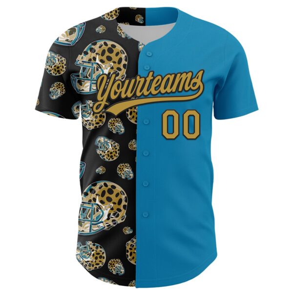 3DPattern4995-1 Custom Panther Blue Old Gold-Black 3D Pattern Design Football Jaguar Helmet Authentic Baseball Jersey