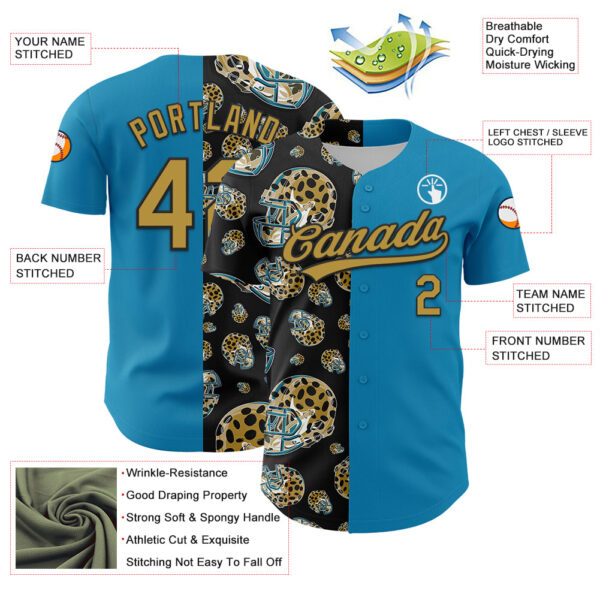 3DPattern4995-2 Custom Panther Blue Old Gold-Black 3D Pattern Design Football Jaguar Helmet Authentic Baseball Jersey