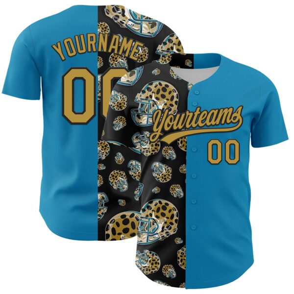 3DPattern4995 Custom Panther Blue Old Gold-Black 3D Pattern Design Football Jaguar Helmet Authentic Baseball Jersey