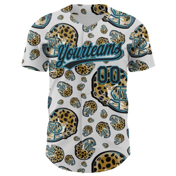3DPattern4996-1 Custom White Black-Panther Blue 3D Pattern Design Football Jaguar Helmet Authentic Baseball Jersey
