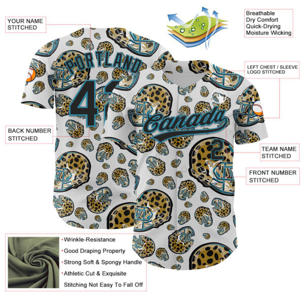 3DPattern4996-2 Custom White Black-Panther Blue 3D Pattern Design Football Jaguar Helmet Authentic Baseball Jersey