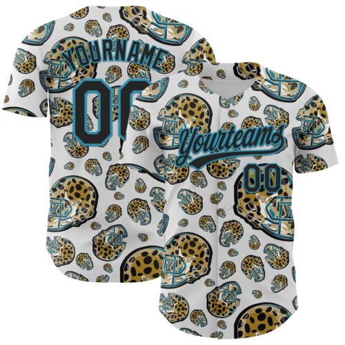 3DPattern4996 Custom White Black-Panther Blue 3D Pattern Design Football Jaguar Helmet Authentic Baseball Jersey