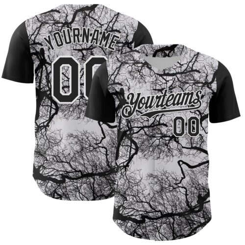 3DPattern5032 Custom White Black 3D Pattern Design Rave Branch Authentic Baseball Jersey