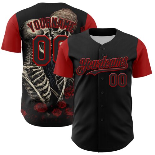3DPattern5039 Custom Black Red 3D Pattern Design Rave Gothic Style Authentic Baseball Jersey