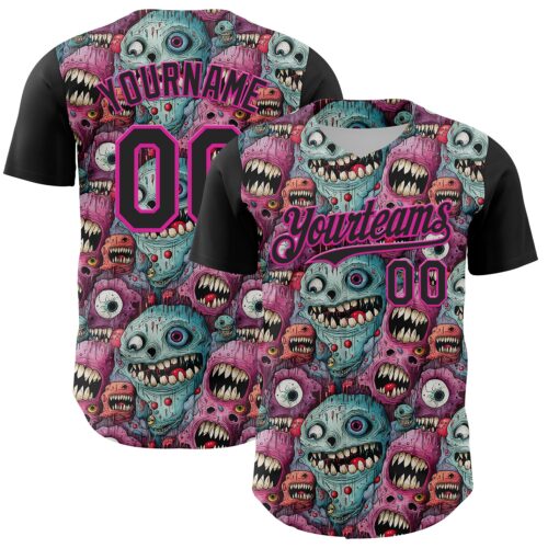 3DPattern5040 Custom Black Deep Pink 3D Pattern Design Rave Monster Authentic Baseball Jersey
