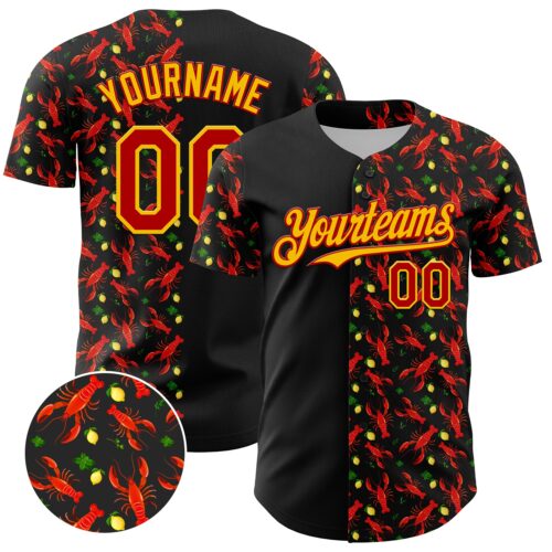 3DPattern5054 Custom Black Red-Yellow 3D Pattern Design Animal Lobster Fruit Lemon Authentic Baseball Jersey