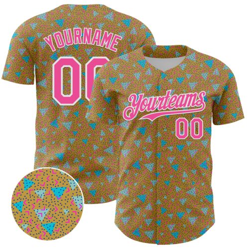 3DPattern5056 Custom Old Gold Pink-White 3D Pattern Design Geometric Shape Authentic Baseball Jersey