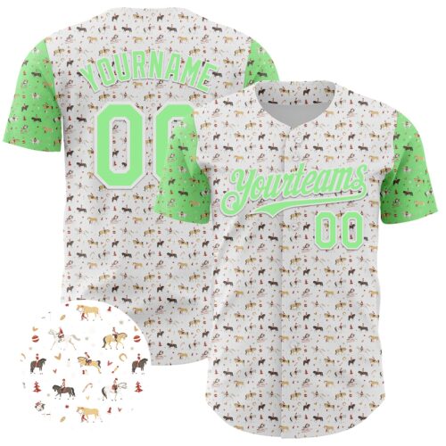 3DPattern5071 Custom White Pea Green 3D Pattern Design Rodeo Cowboy Authentic Baseball Jersey