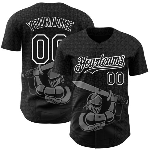 3DPattern5074 Custom Black White 3D Pattern Design Knight Hero Art Authentic Baseball Jersey