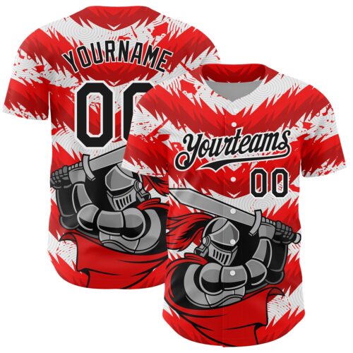 3DPattern5076 Custom Red Black-White 3D Pattern Design Knight Hero Art Authentic Baseball Jersey