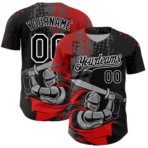 3DPattern5077 Custom Black Red-White 3D Pattern Design Knight Hero Art Authentic Baseball Jersey