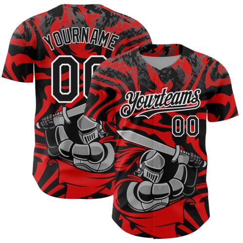 3DPattern5079 Custom Red Black-White 3D Pattern Design Knight Hero Art Authentic Baseball Jersey