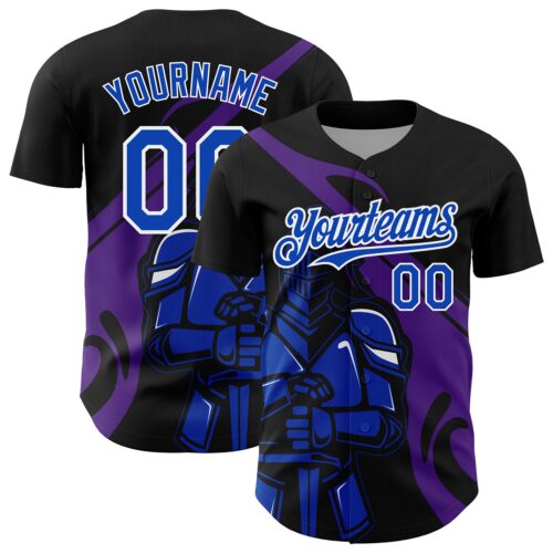 3DPattern5084 Custom Black Thunder Blue-Purple 3D Pattern Design Knight Hero Art Authentic Baseball Jersey