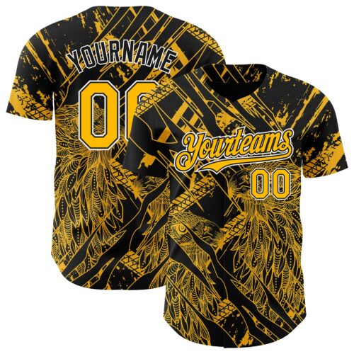 3DPattern5099 Custom Black Gold-White 3D Pattern Design Animal Eagle Authentic Baseball Jersey