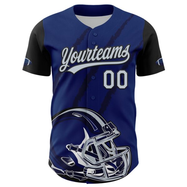 3DPattern5103-1 Custom US Navy Blue Silver-Black 3D Pattern Design Football Helmet And Animal Claw Authentic Baseball Jersey