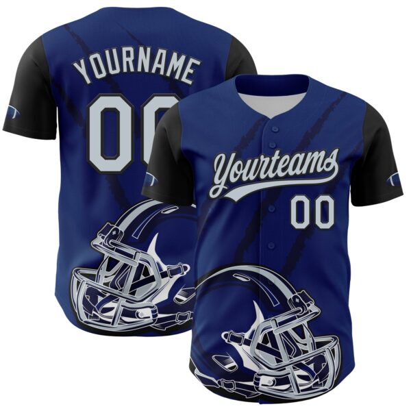 3DPattern5103 Custom US Navy Blue Silver-Black 3D Pattern Design Football Helmet And Animal Claw Authentic Baseball Jersey