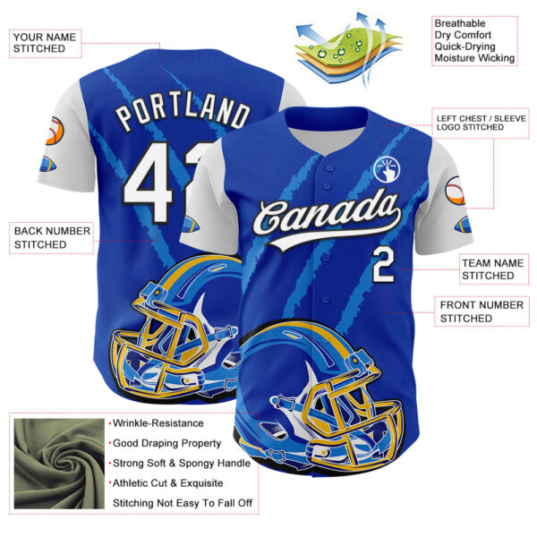 3DPattern5104-2 Custom Thunder Blue White-Black 3D Pattern Design Football Helmet And Animal Claw Authentic Baseball Jersey