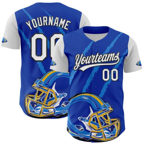 3DPattern5104 Custom Thunder Blue White-Black 3D Pattern Design Football Helmet And Animal Claw Authentic Baseball Jersey