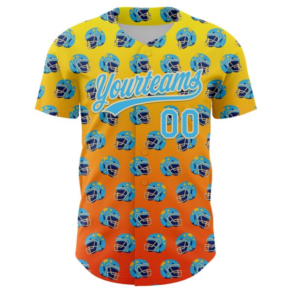 3DPattern5110-1 Custom Light Yellow Sky Blue Orange-Cream 3D Pattern Design Football Helmet Authentic Baseball Jersey