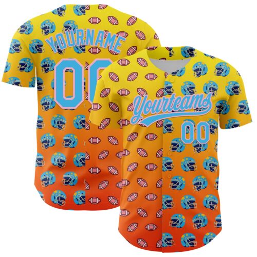 3DPattern5112 Custom Light Yellow Sky Blue Orange-Medium Pink 3D Pattern Design Football Helmet And Football Elements Authentic Baseball Jersey