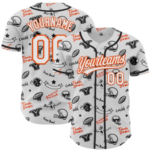 3DPattern5114 Custom White Orange 3D Pattern Design Football Helmet And Football Elements Authentic Baseball Jersey