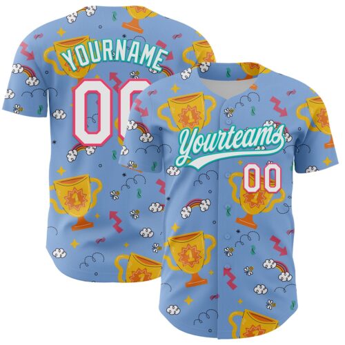 3DPattern5117 Custom Light Blue Neon Pink-Aqua 3D Pattern Design Champion Trophy Authentic Baseball Jersey