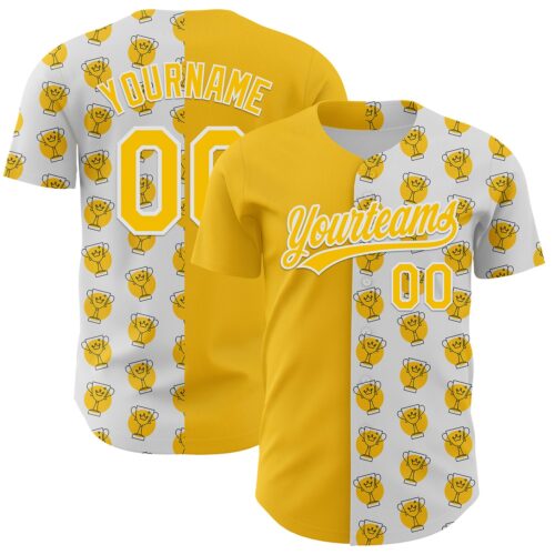 3DPattern5120 Custom White Yellow 3D Pattern Design Champion Trophy Authentic Baseball Jersey