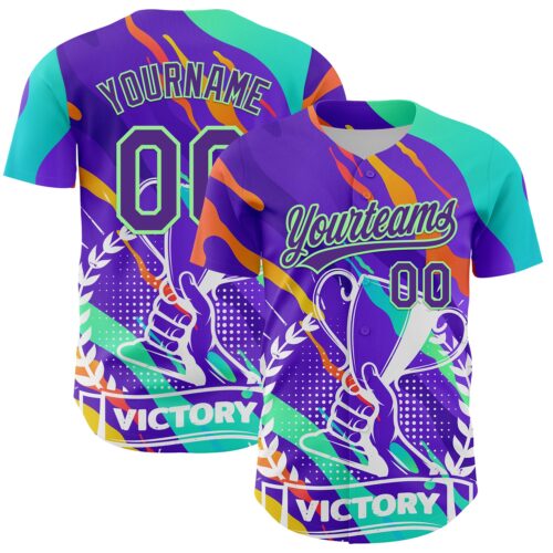 3DPattern5125 Custom Purple Pea Green 3D Pattern Design Champion Trophy Authentic Baseball Jersey