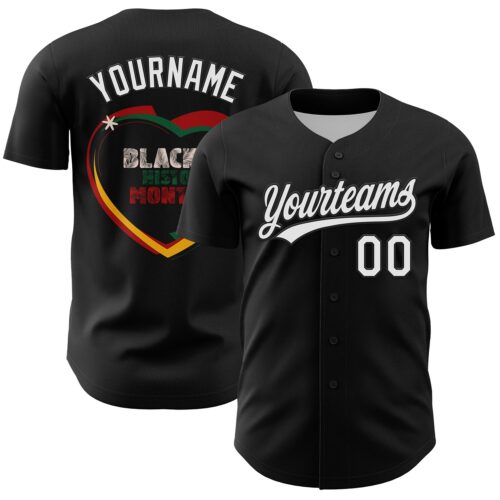 3DPattern6104 Custom Black White 3D Pattern Design Black History Month Authentic Baseball Jersey
