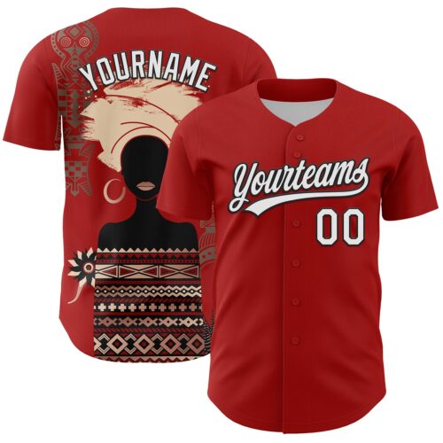 3DPattern6111 Custom Red White-Black 3D Pattern Design Black History Month Authentic Baseball Jersey