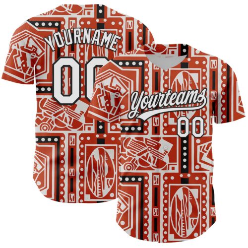 3DPattern6115 Custom Orange White-Black 3D Pattern Design Black History Month Authentic Baseball Jersey