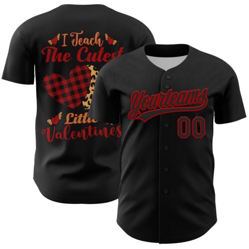 3DPattern6118 Custom Black Red 3D Love Heart Valentine's Day Authentic Baseball Jersey